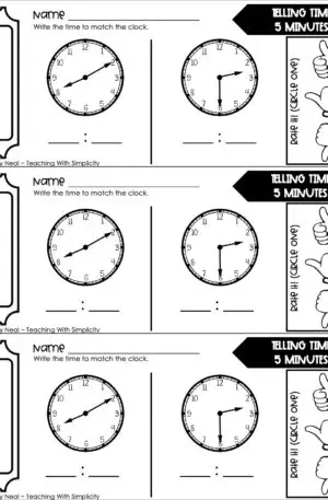 3rd Grade Measurement – Telling Time: 5 Minutes Exit Ticket 1