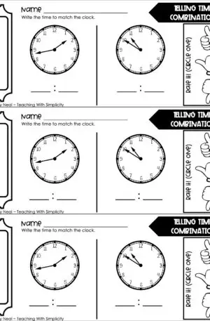 3rd Grade Measurement – Telling Time: Combination Exit Ticket 1