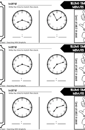 3rd Grade Measurement – Telling Time: Minutes Exit Ticket 2