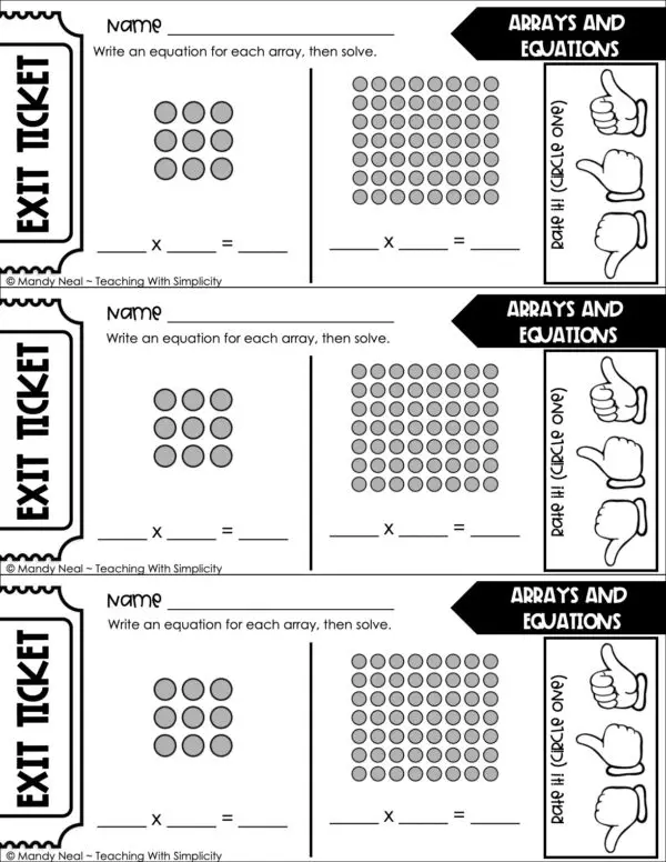 3rd Grade Multiplication – Arrays and Equations Exit Ticket 1