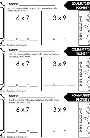 3rd Grade Multiplication – Commutative Property Exit Ticket 1