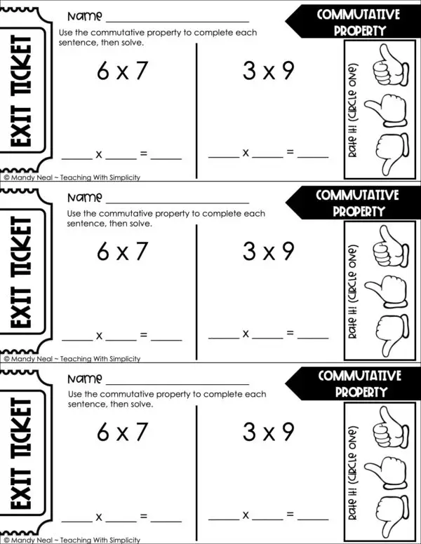 3rd Grade Multiplication – Commutative Property Exit Ticket 1