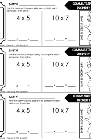 3rd Grade Multiplication – Commutative Property Exit Ticket 2