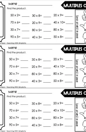 3rd Grade Multiplication – Multiples of 10 Exit Ticket 2