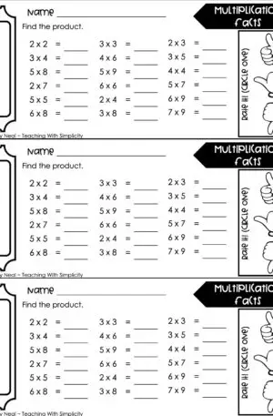 3rd Grade Multiplication – Multiplication Facts Exit Ticket 1