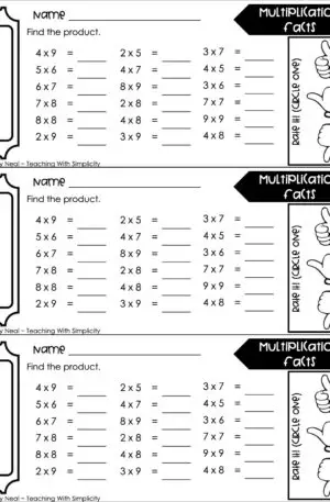 3rd Grade Multiplication – Multiplication Facts Exit Ticket 2