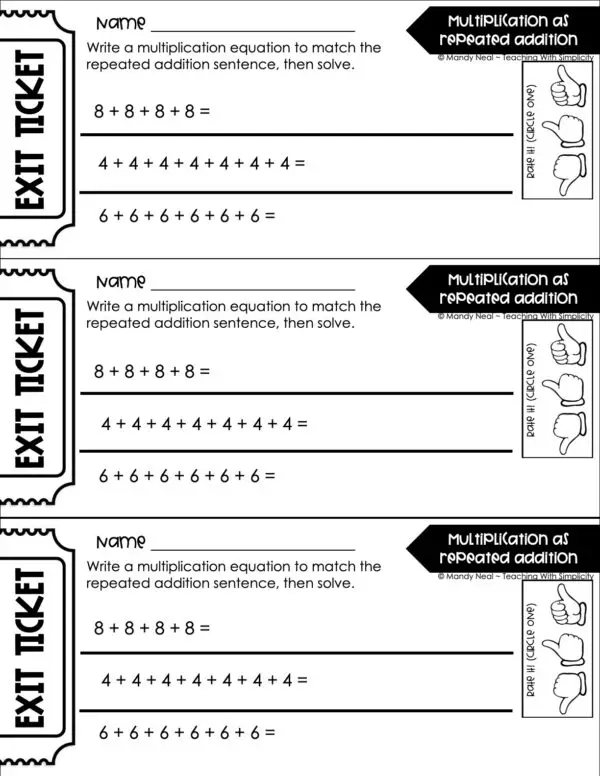 3rd Grade Multiplication – Multiplication as Repeated Addition Exit Ticket 1