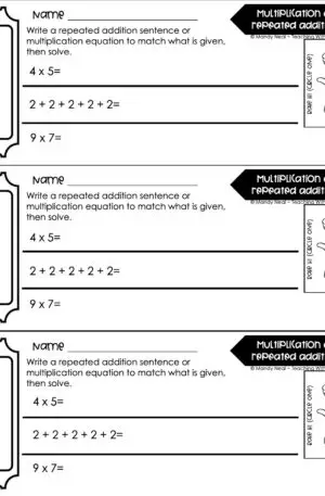 3rd Grade Multiplication – Multiplication as Repeated Addition Exit Ticket 3