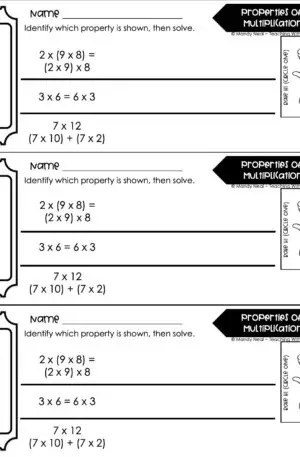 3rd Grade Multiplication – Properties of Multiplication Exit Ticket 1