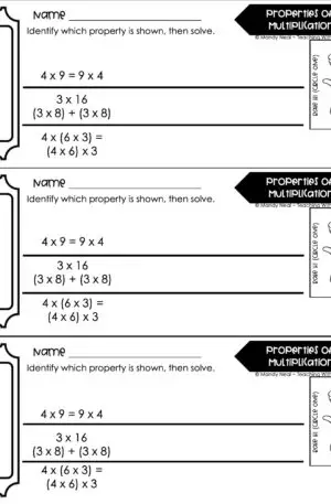 3rd Grade Multiplication – Properties of Multiplication Exit Ticket 2