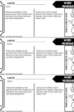 3rd Grade Multiplication – Word Problems Exit Ticket 2