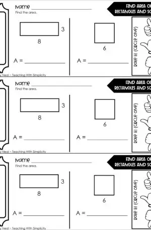 4th Grade Area and Perimeter – Find Area of Rectangles and Squares Exit Ticket 1