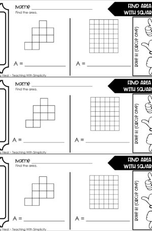 4th Grade Area and Perimeter – Find Area with Squares Side Exit Ticket 1