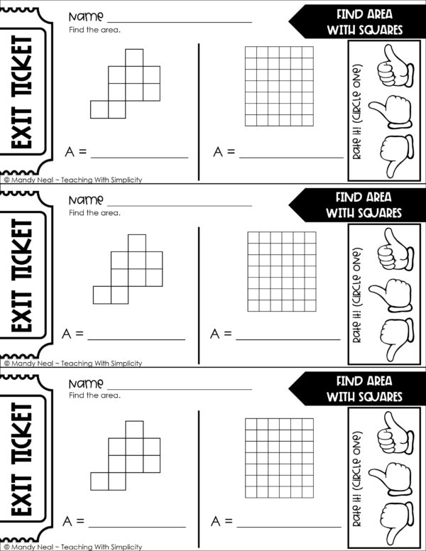 4th Grade Area and Perimeter – Find Area with Squares Side Exit Ticket 1