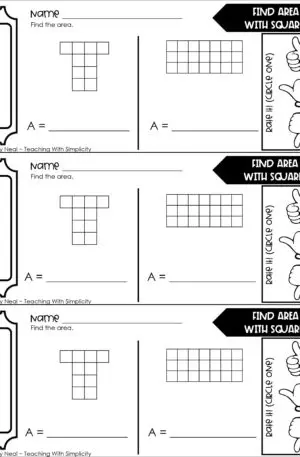 4th Grade Area and Perimeter – Find Area with Squares Side Exit Ticket 2