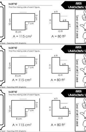 4th Grade Area and Perimeter – Find Area with an Unknown Side Exit Ticket 1