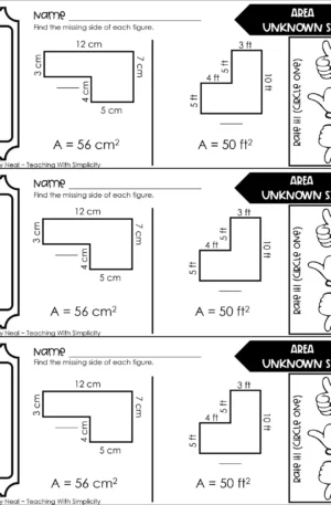 4th Grade Area and Perimeter – Find Area with an Unknown Side Exit Ticket 2