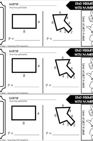 4th Grade Area and Perimeter – Find Perimeter with Numbers Exit Ticket 1