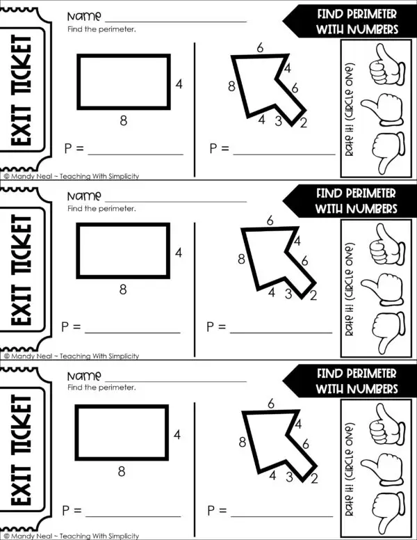 4th Grade Area and Perimeter – Find Perimeter with Numbers Exit Ticket 1