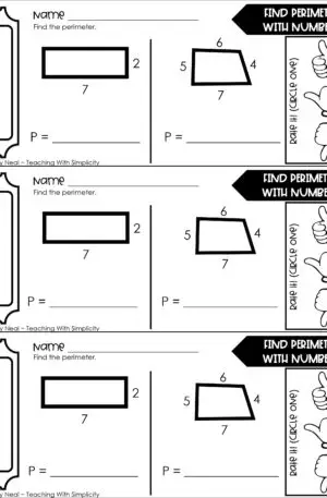 4th Grade Area and Perimeter – Find Perimeter with Numbers Exit Ticket 2