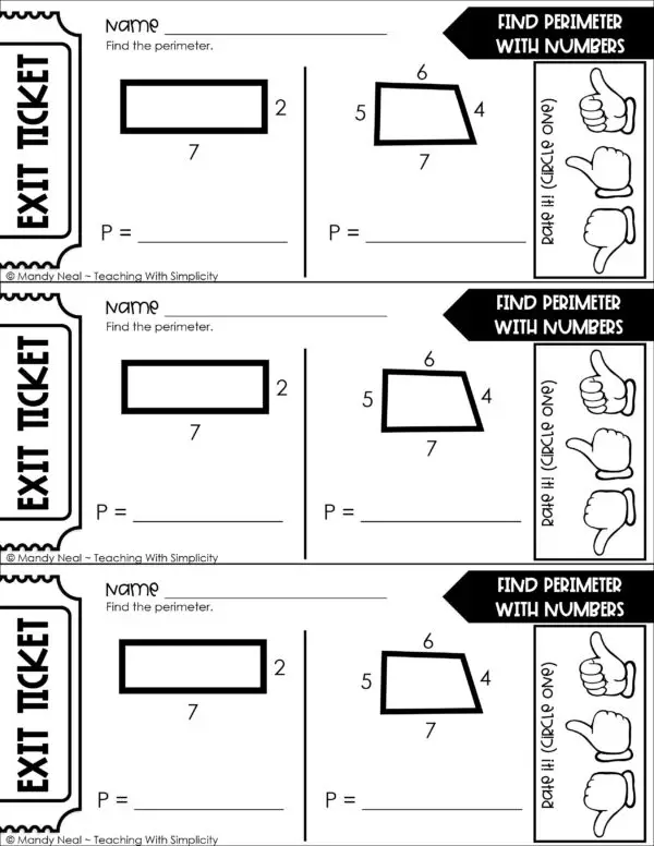 4th Grade Area and Perimeter – Find Perimeter with Numbers Exit Ticket 2