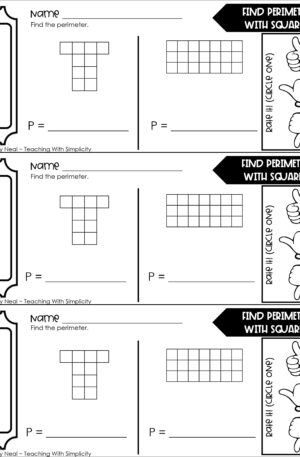 4th Grade Area and Perimeter – Find Perimeter with Squares Exit Ticket 1