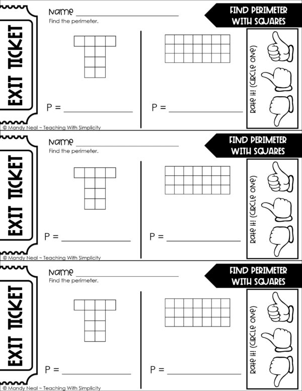 4th Grade Area and Perimeter – Find Perimeter with Squares Exit Ticket 1