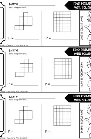 4th Grade Area and Perimeter – Find Perimeter with Squares Exit Ticket 2