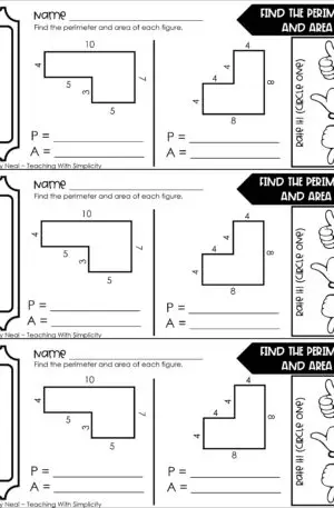 4th Grade Area and Perimeter – Find the Perimeter and Area Exit Ticket 1