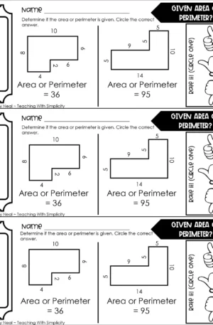 4th Grade Area and Perimeter – Given Area or Perimeter? Exit Ticket 1