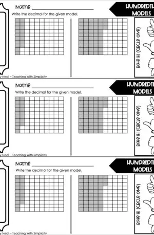 4th Grade Decimals – Hundredths Models Exit Ticket 1