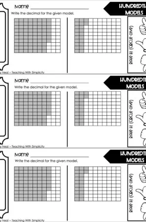 4th Grade Decimals – Hundredths Models Exit Ticket 2