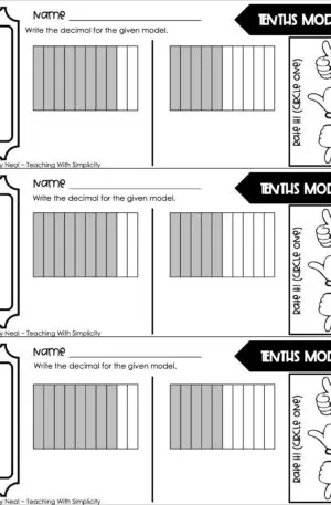 4th Grade Decimals – Tenths Models Exit Ticket 1