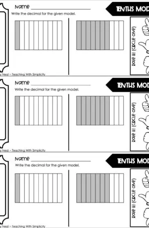 4th Grade Decimals – Tenths Models Exit Ticket 2