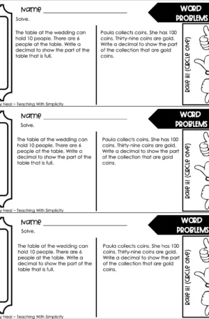 4th Grade Decimals – Word Problems Exit Ticket 2