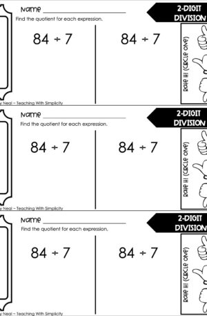 4th Grade Division – 2-Digit Division Exit Ticket 2