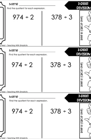 4th Grade Division – 3-Digit Division Exit Ticket 2