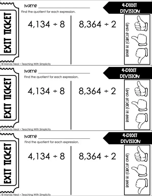 4th Grade Division – 4-Digit Division Exit Ticket 1