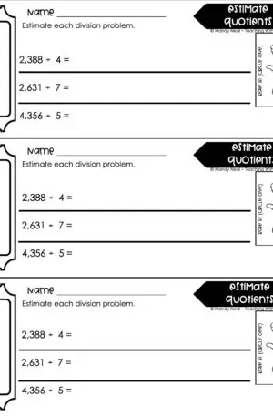 4th Grade Division – Estimate Quotients Exit Ticket 1