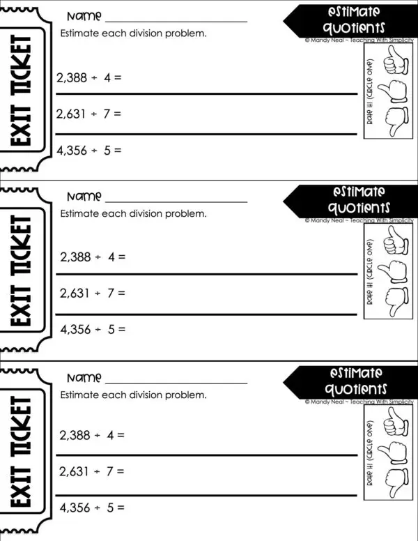 4th Grade Division – Estimate Quotients Exit Ticket 1