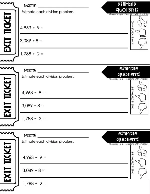 4th Grade Division – Estimate Quotients Exit Ticket 2