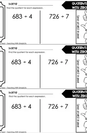 4th Grade Division – Quotients with Zeros Exit Ticket 1