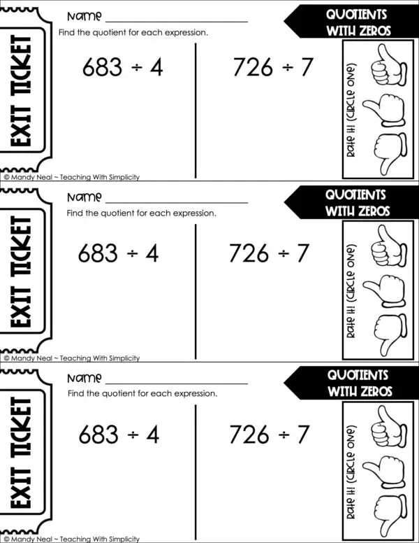 4th Grade Division – Quotients with Zeros Exit Ticket 1