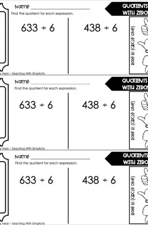 4th Grade Division – Quotients with Zeros Exit Ticket 2