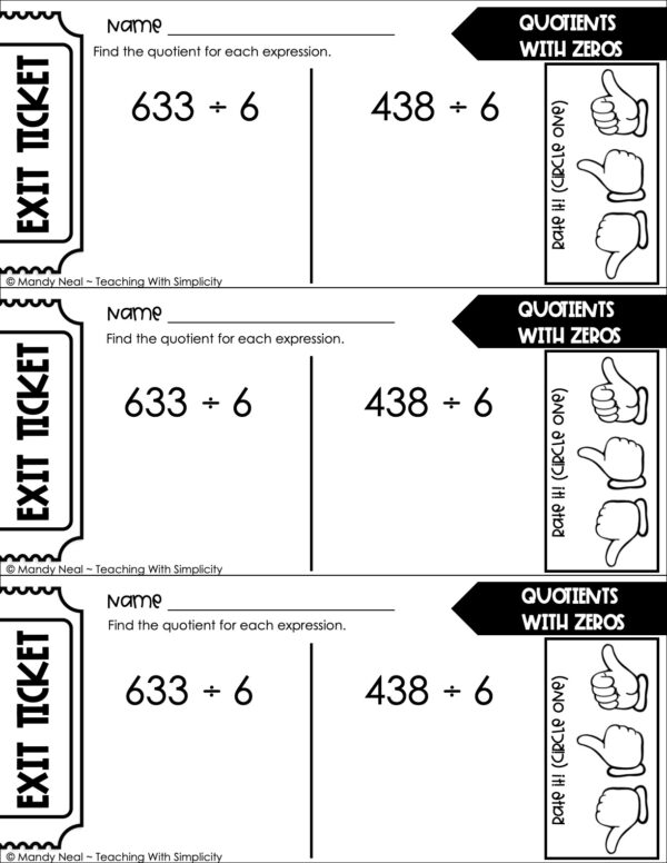 4th Grade Division – Quotients with Zeros Exit Ticket 2