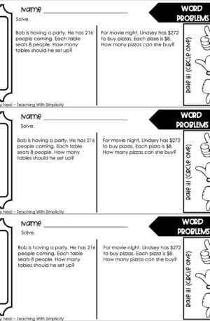 4th Grade Division – Word Problems Exit Ticket 2