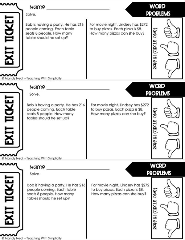 4th Grade Division – Word Problems Exit Ticket 2