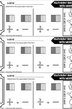 4th Grade Fractions – Equivalent Fractions with Models Exit Ticket 1