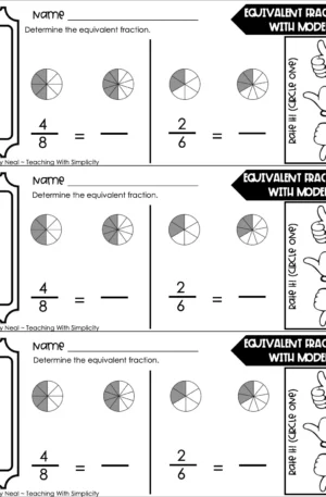 4th Grade Fractions – Equivalent Fractions with Models Exit Ticket 2