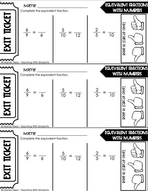 4th Grade Fractions – Equivalent Fractions with Numbers Exit Ticket 1